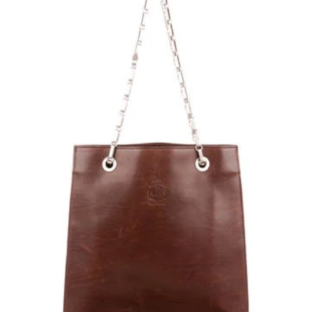 Vintage Mark Cross Leather Shoulder Tote with Chain— 90’s vibe